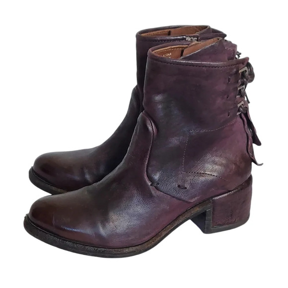 A.S. 98 Oswald Eggplant Purple Brown Leather Corset Back Detail Ankle Boots - Picture 1 of 15